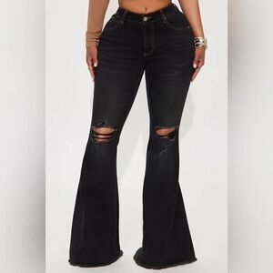 Vision Quest Bell Bottom Jeans - Black Wash